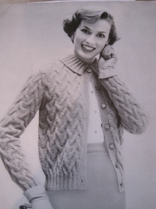 This one is from a pattern called Bear Brand Hand-Knit Cardigans Volume 354